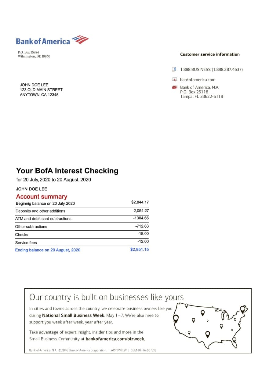 Bank of America Statement - QuickeEdit.is